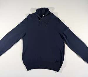 Armani Collezioni Men's Navy Quarter Zip Mock Neck Sweater, XL